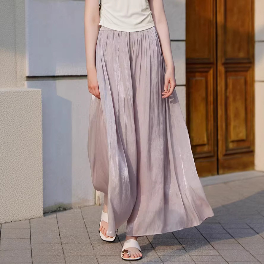 雪纺百褶裙裤女2026夏季新款慵懒风垂感高腰宽松阔腿裤子K96S185A