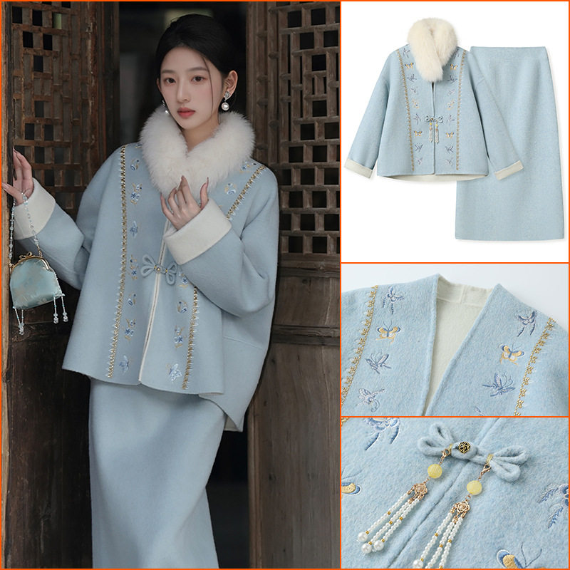 国风古韵冬季高端新款盘扣毛呢羊毛外套+纯色半裙套装女 NX015,女装/女士精品,休闲运动套装,淘宝优惠券,粉丝福利购,淘宝优惠卷