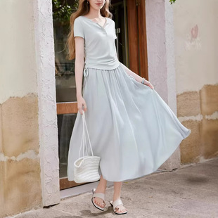 天丝t恤套装 新款 短袖 上衣半身裙一整套穿搭A96S094 裙女2026夏季