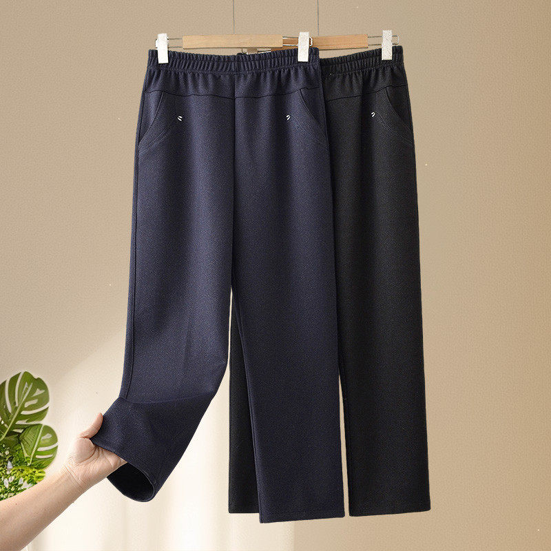 新款中老年人裤子女妈妈直筒休闲裤松紧腰带奶奶长裤春秋款高腰裤