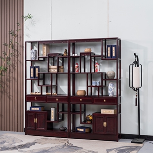 博古架中式实木置物架仿古展示柜多宝阁非洲金花梨客厅隔断酸枝色