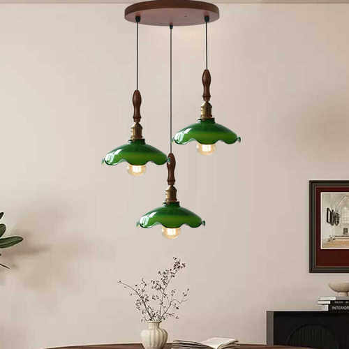 胡桃木色老上海复古花型玻璃吊灯