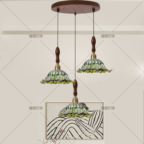 玻璃实木三头餐厅吊灯