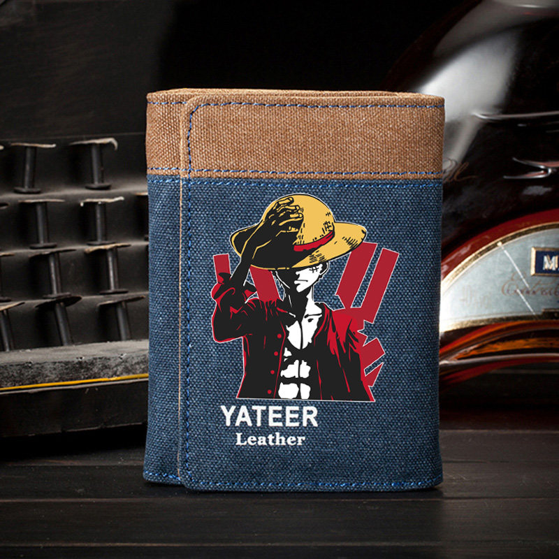 海贼王钱包男学生短款通缉令路飞罗多卡位帆布复古时尚韩版小钱夹