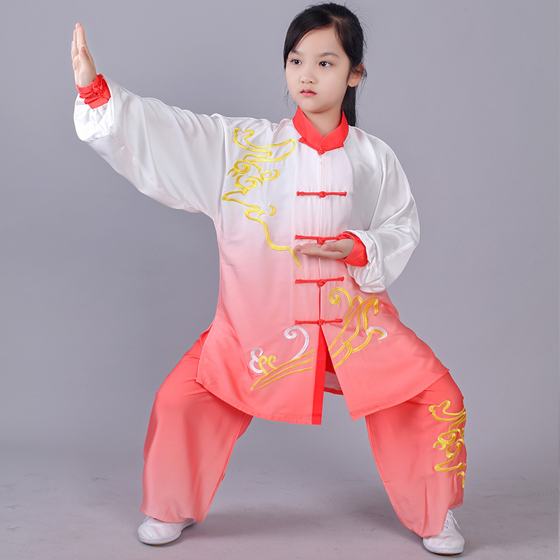 龙拳儿童渐变色太极练功服学生武术服团体比赛表演男女孩子功夫衫