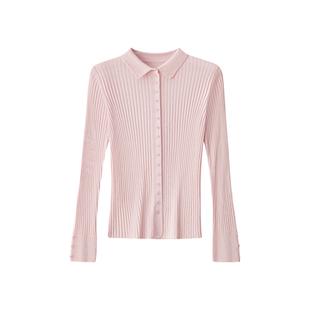 菌草纤维16针高端针织衫春夏新款高质感显瘦坑条弹力Polo领打底衫