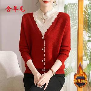 2024秋冬新款加绒加厚毛衣假两件女士套头衫