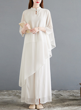 素衣女春夏中国风佛系禅意女装茶服禅服汉服改良旗袍上衣唐装套装