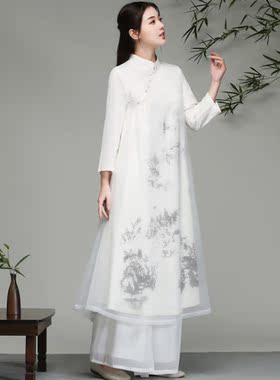 中国风禅修服女文艺古风日常装禅舞连衣裙禅意禅茶飘逸两件套春季