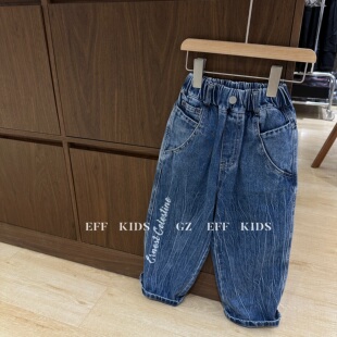 尔菲梵EC潮牌EFF男秋天季薄款中大童装洗水磨白百搭直筒牛仔长裤