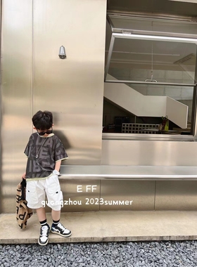 尔菲梵Ec潮牌童装夏天季EFF男宝中大童短袖烫染纯棉圆领英文T恤