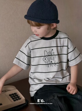 尔菲梵EC潮牌小男孩宝宝童装夏天季条纹韩版设计新款短袖纯棉T恤