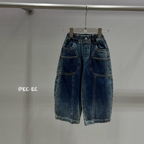 Ec尔菲梵实体店品质潮牌小男孩儿童秋款工装直筒牛仔长裤韩版洋气
