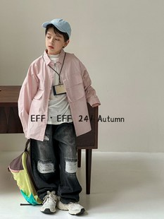 尔菲梵EC潮牌Eff秋季款男中大童装纯棉单排扣长袖衬衫开衫衣外套