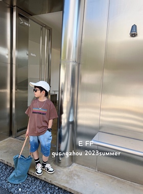 尔菲梵Ec潮牌童装EFF中大童男宝纯棉圆领夏天季渐变英文t恤