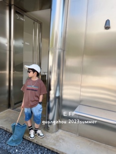 尔菲梵Ec潮牌童装 渐变英文t恤 EFF中大童男宝纯棉圆领夏天季