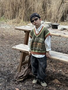 尔菲梵EC潮牌EFF秋冬天季款中大童装保暖洋气针扣无袖V领背心马甲