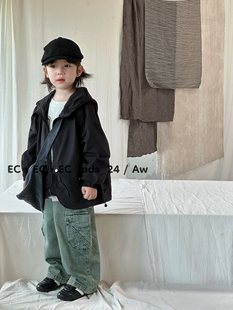 尔菲梵EC潮牌男秋天季款小童装连帽拉链冲锋衣囗袋开衫风衣外套