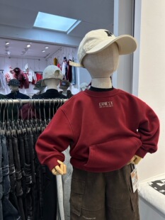 尔菲梵Ec男孩宝宝小童装冬季款潮牌加绒一体绒圆领套头卡通卫衣