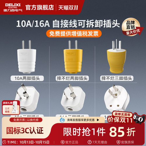 德力西10A16A二三脚电源线插头