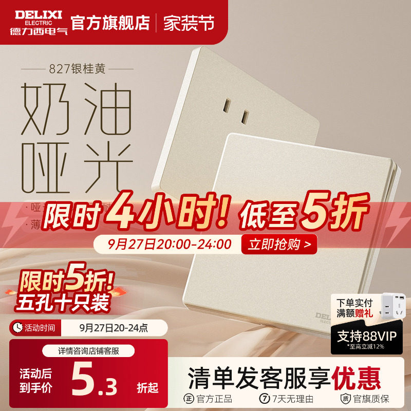 德力西哑光磨砂奶油风开关插座图片