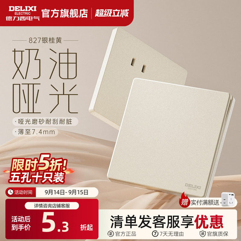 德力西哑光磨砂奶油风开关插座										