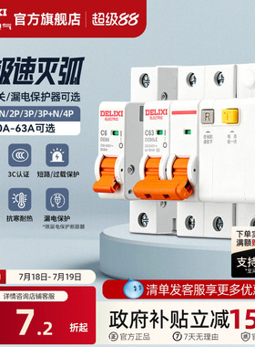 德力西空气开关断路器家用漏电保护器2P63a电闸总空开带漏电保护