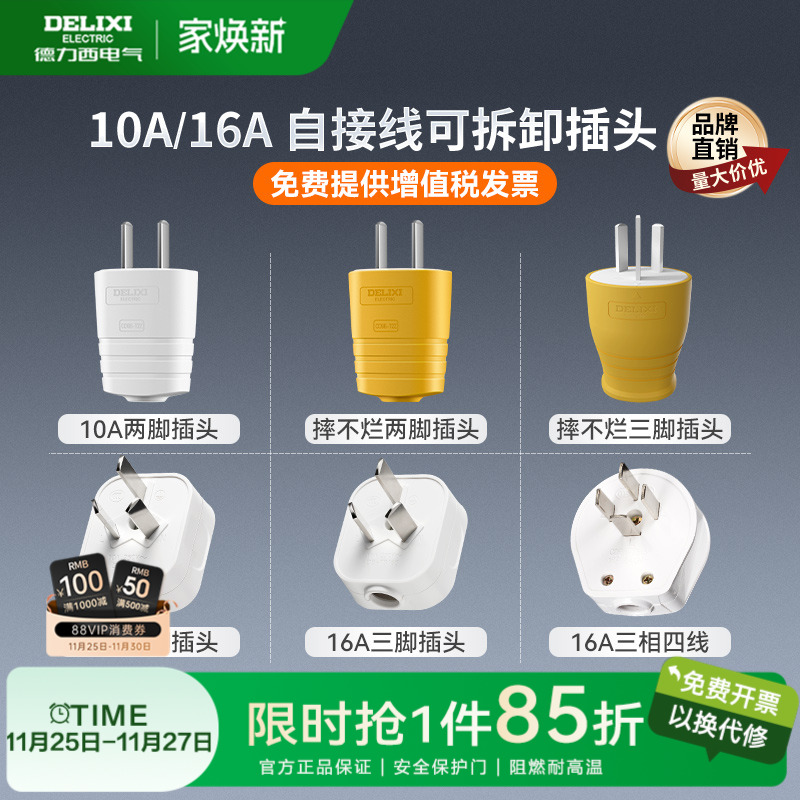 德力西插头10啊6a二三脚