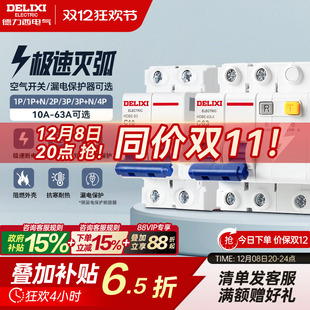 德力西空气开关断路器家用漏电保护器2P63a电闸总空开带漏电保护