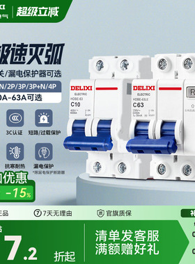 德力西空气开关断路器家用漏电保护器2P63a电闸总空开带漏电保护