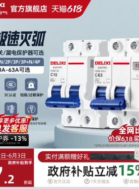 德力西空气开关断路器家用漏电保护器2P63a电闸总空开带漏电保护