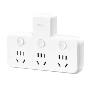 德力西插座转换器一转三分控独立开关品字设计面板排插多功能插头