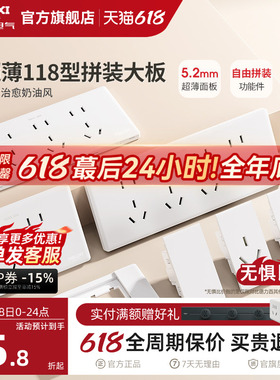德力西超薄118型开关插座家用奶油风墙开五孔十孔16a大板白色696