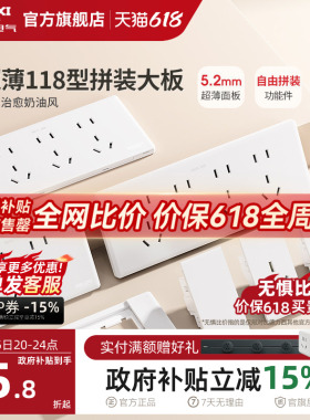 德力西超薄118型开关插座家用奶油风墙开五孔十孔16a大板白色696
