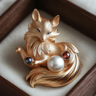 原创狐狸胸针天然淡水珍珠可爱精工吊坠两用高档奢华徽章胸花礼物