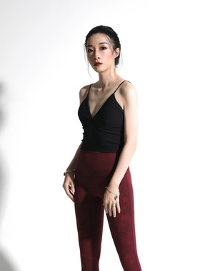 cherrydancer纪小白原创舞蹈上衣深V吊带文胸自带胸垫短款长款