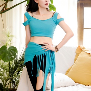 纪小白原创个性 肚皮舞上衣流苏臀巾东方舞流行舞练功服高弹精梳棉