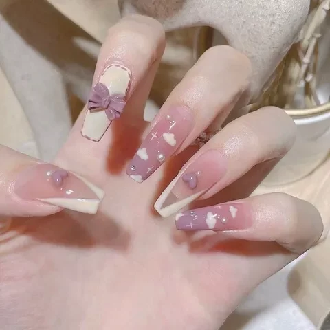 胶水穿戴甲可拆卸蝴蝶甲片美甲蝴蝶结nails带钻
