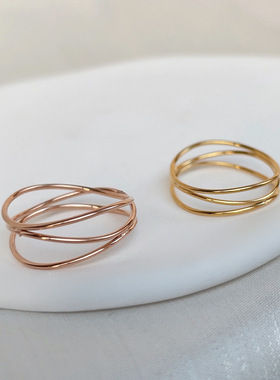 女钛钢法式三层交织戒指ins小众