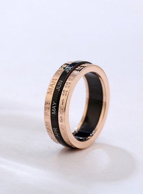 女钛钢18K玫瑰金欧美可转动戒指