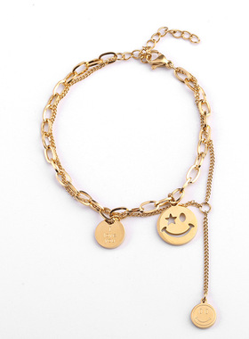 日韩风立体玫瑰金银色钛钢手链