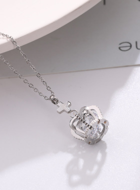 十字皇冠链条有钻玫瑰金吊坠项链