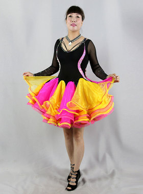 三步踩舞裙连衣裙表演出服比赛裙黑色拉丁舞牛仔伦巴恰恰大摆长裙