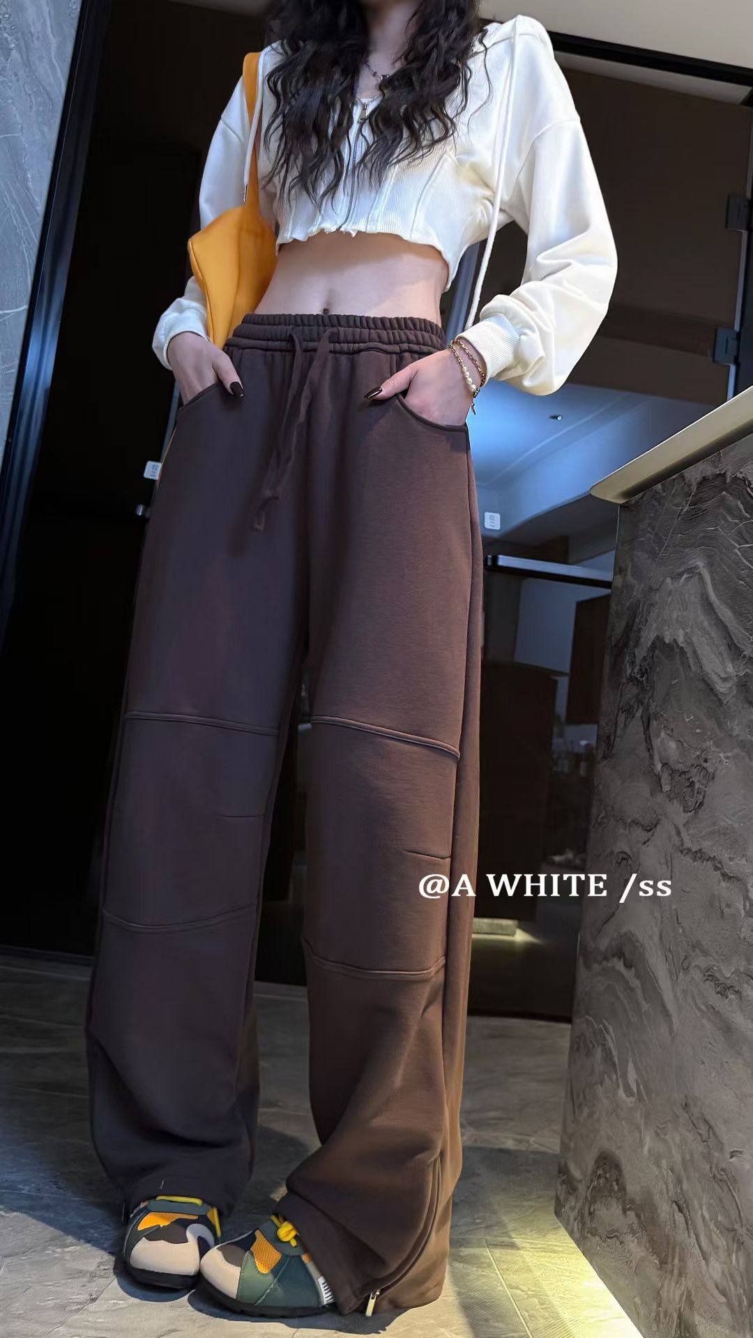 2026春季新款韩版宽松显瘦卫裤女气质毛圈慵懒风百搭垂感直筒裤潮,女装/女士精品,卫裤,淘宝优惠券,粉丝福利购,淘宝优惠卷