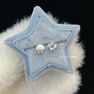 明日见｜漫步海岸 精致贝壳珍珠芒星耳钉小众设计耳饰999银养耳洞