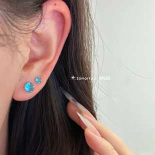 明日见｜贝加尔湖畔 蓝色系列通体999银个性耳饰简约百搭
