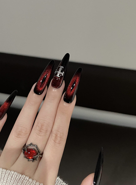 【恶魔的眼】秋冬新款手工穿戴甲长款红色猫眼美甲辣妹暗黑哥特风