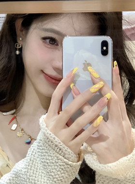 2026新款长款手工穿戴甲纯欲高级感猫眼樱桃美甲显白气质温柔黄色