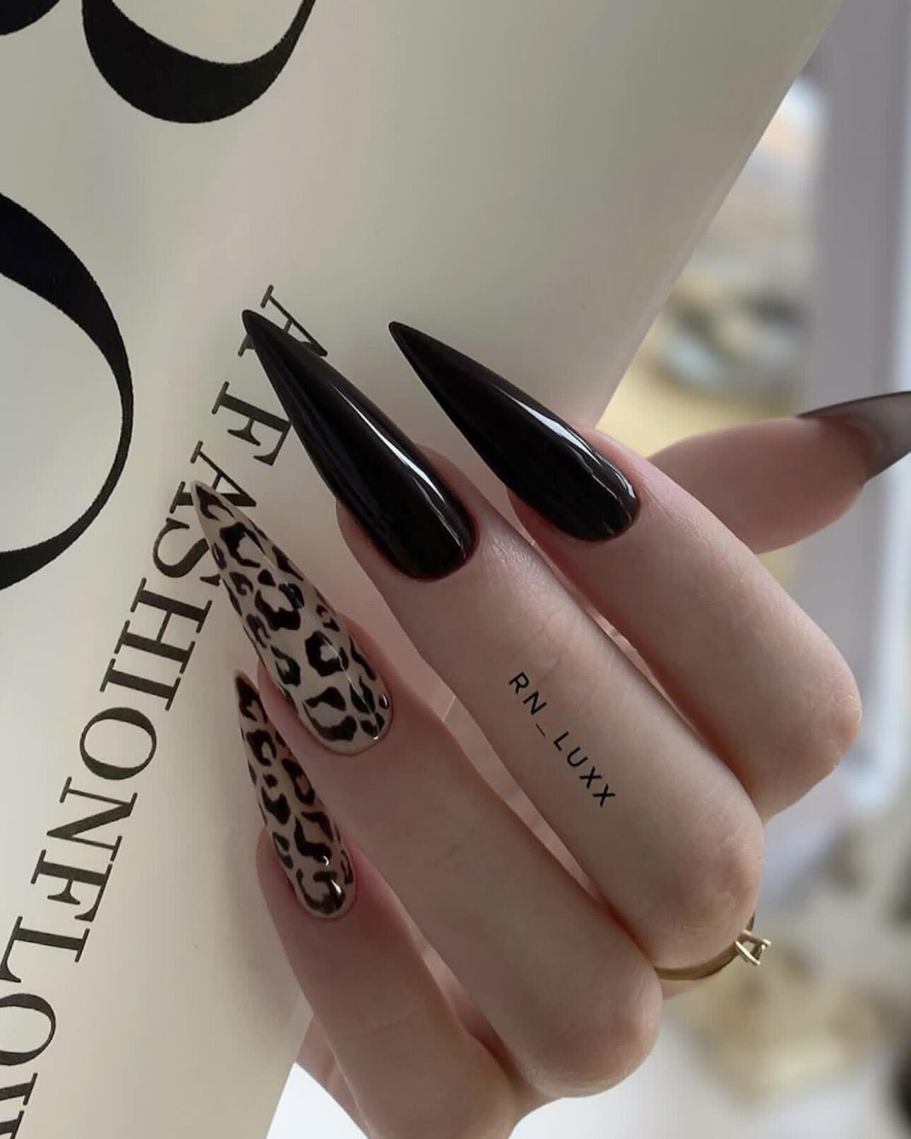 【黑豹】手工穿戴甲中长款显白ins辣妹美甲欧美风黑色豹纹高级感