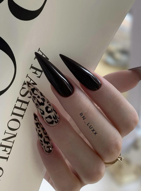 【黑豹】手工穿戴甲中长款显白ins辣妹美甲欧美风黑色豹纹高级感